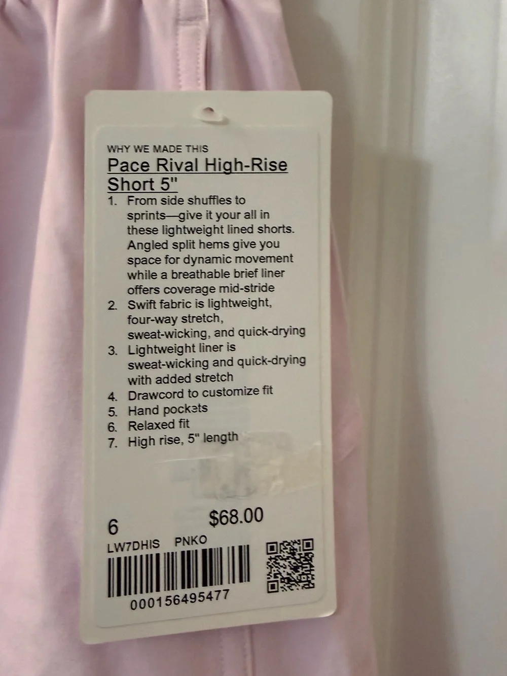 NWT Lululemon Pace Rival HR Short 5” size 6 color Pink Organza